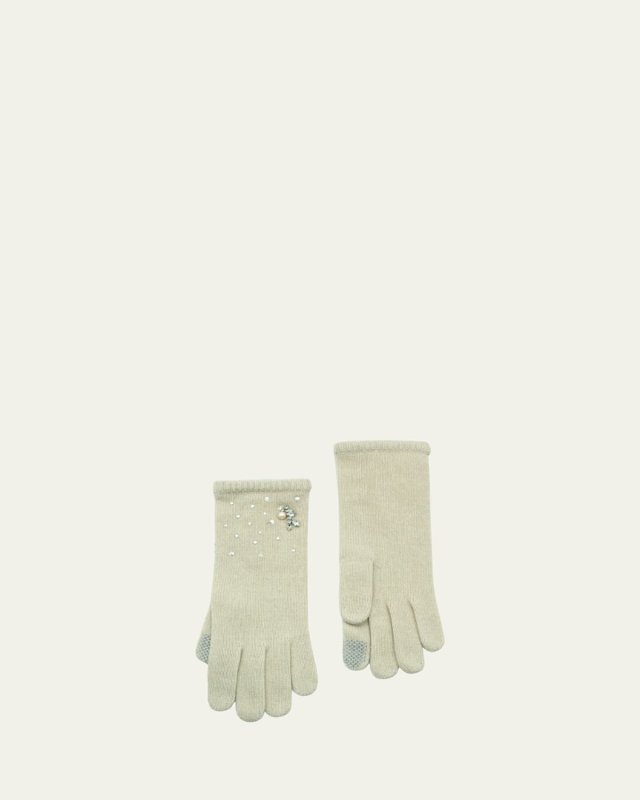 Pearly Embellished Cashmere Gloves